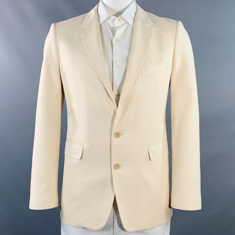 CELINE Size 42 Cream Silk Notch Lapel Sport Coat